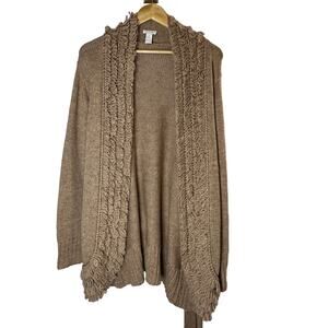 Chico's loop fringe wool blend long line cardigan womans size Large‎